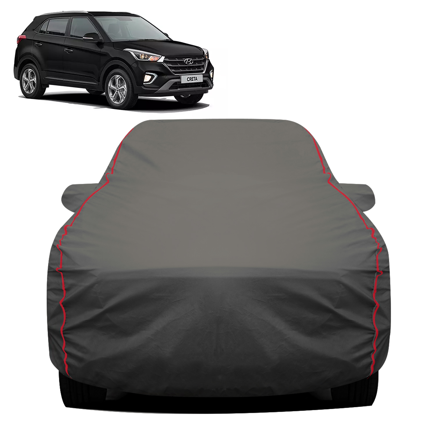 Carzex 2x2 Heavy Duty Red Border Car Body Cover Without Antenna For Creta 2016-2019